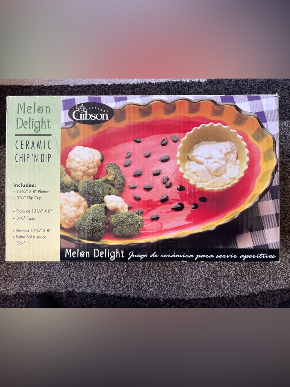 Gibson Everyday Melon Delight Watermelon Chip 'n Dip Ceramic Platter Set